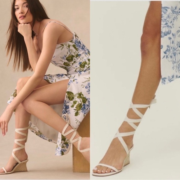 NEW REFORMATION Alessa Lace-up Espadrille Wedge Heels Sz 10 - Picture 1 of 7